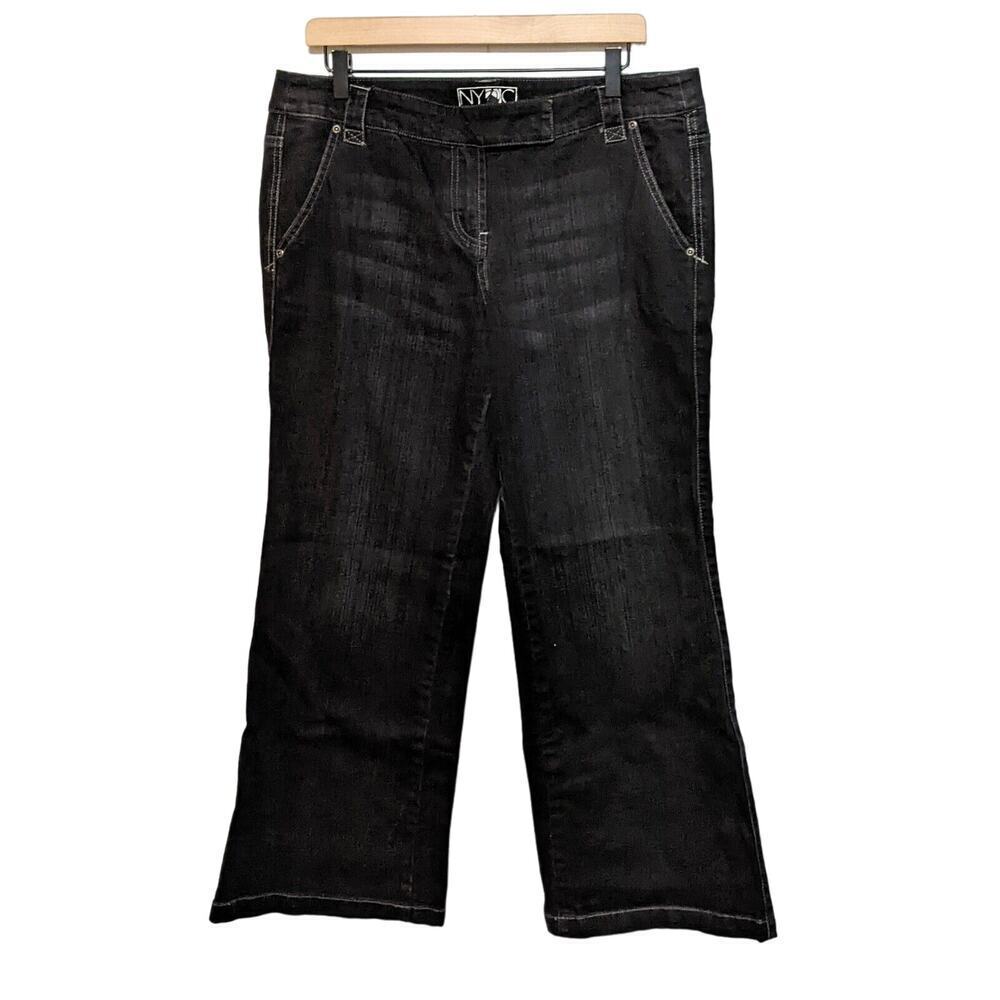 NY&C New York & Company Platinum Jeans Womens 14 Black Flare Mid Rise Denim